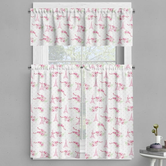 Ambesonne Eiffel Valance & Curtain, Springtime Polka Dots, 55"x30", Pale Pink Green White