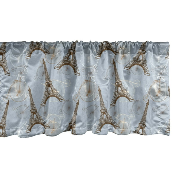 Ambesonne Eiffel Window Valance, Retro Bicycles Landmark, 54" X 18", Brown Pale Blue