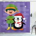 thumbnail image 1 of Ambesonne Elf Shower Curtain, Elf and Penguin Merry Christmas, 69"Wx75"L, Blue Violet Multicolor, 1 of 5