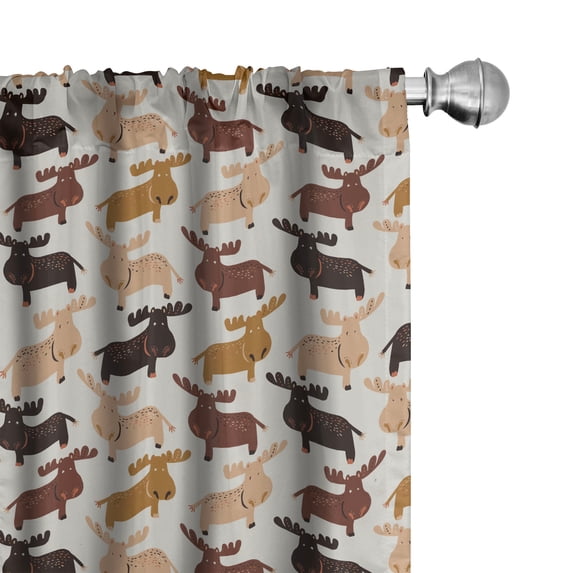 Ambesonne Elk Window Curtains, North American Animal Earthy, Each 28" W x 95" L, Redwood Pale Coffee and Peach