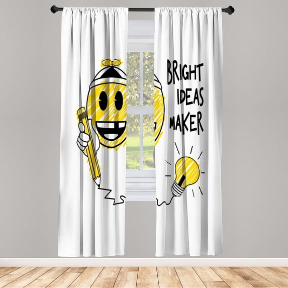 Ambesonne Emoji Art Curtains, Cartoon Yellow Face Art, Pair of 28"x84", Dark Grey and Mustard
