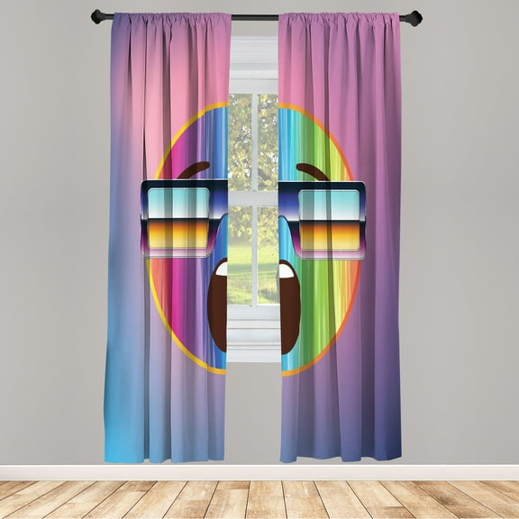 Ambesonne Emoji Art Curtains, Colorful Surprised Face, Pair of 28"x95", Soft Pink Mustard Blue