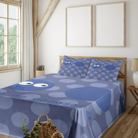 Ambesonne Emoji Art Fitted & Top Sheet Set with Sham, Why So Serious Character, Ceil Blue