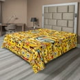 thumbnail image 1 of Ambesonne Emoji Art Flat Sheet, Yellow Faces World Print, Queen Size, Mustard White Sky Blue, 1 of 1