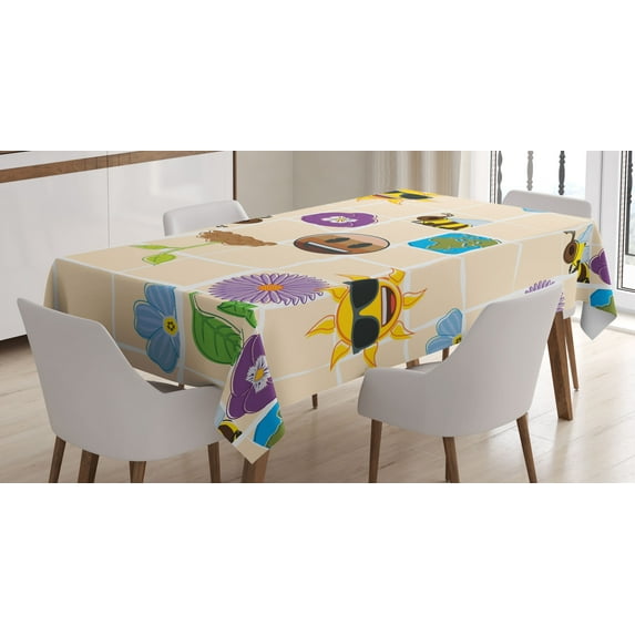 Ambesonne Emoji Art Tablecloth Rectangular Table Cover, Traveling Summer Themed, 52"x70", Peach Purple Mustard