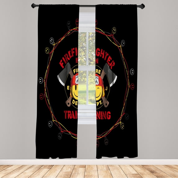 Ambesonne Emoji Curtains, Cartoon Axes Wrinkling Faces, Pair of 28"x63", Black Mustard and Scarlet