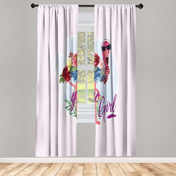 Ambesonne Emoji Curtains, Cool Floral Flamingo Pastel, Pair of 28"x63", Pale Rose and Soft Blue