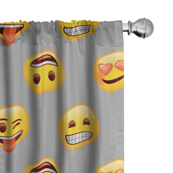 Ambesonne Emoji Curtains, Funny Faces Happy Surprised, Pair of 28"x63", Pale Grey Yellow