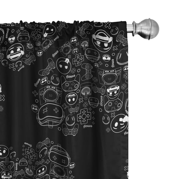 Ambesonne Emoji Curtains, Gaming Consoles Heart Art, Pair of 28"x63", Black White Grey