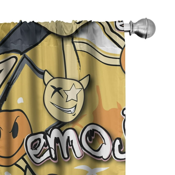 Ambesonne Emoji Curtains, Graffiti Design Funny Faces, Pair of 28"x95", Mustard and Orange