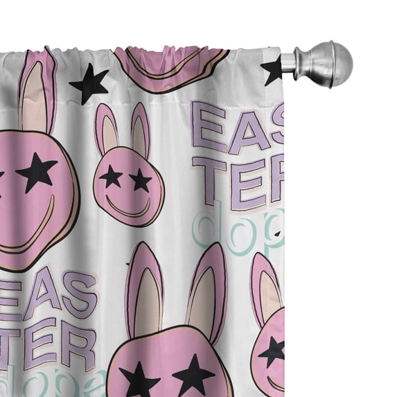 Ambesonne Emoji Curtains, Happy Bunny Modern Easter, Pair of 28"x95", White Soft Pink Black