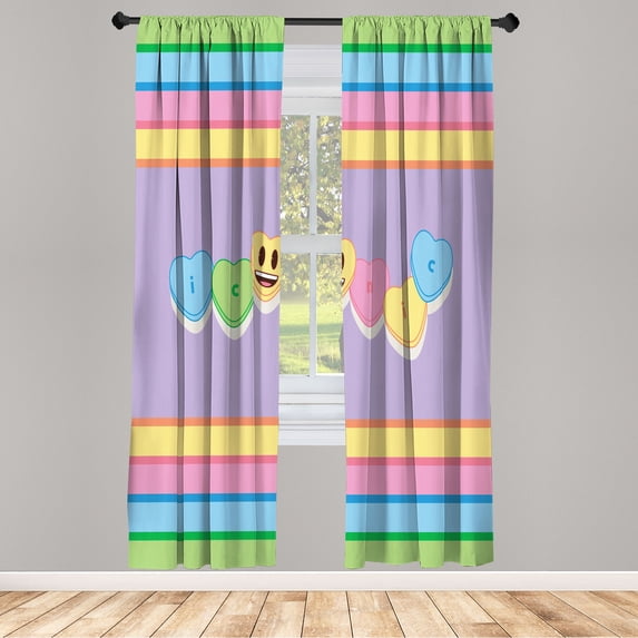 Ambesonne Emoji Curtains, Heart Drawings Classic Faces, Pair of 28"x63", Pale Lavender and Multicolor