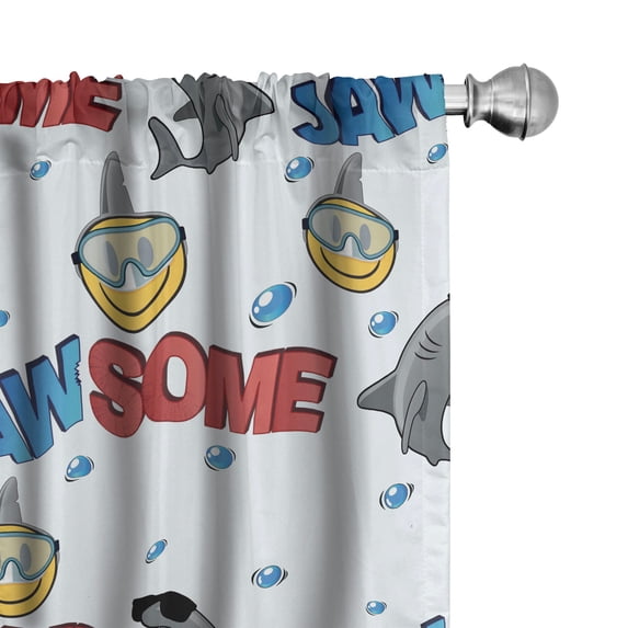Ambesonne Emoji Curtains, Jawsome Sayings Diver Faces, Pair of 28"x95", Sea Blue Mustard White