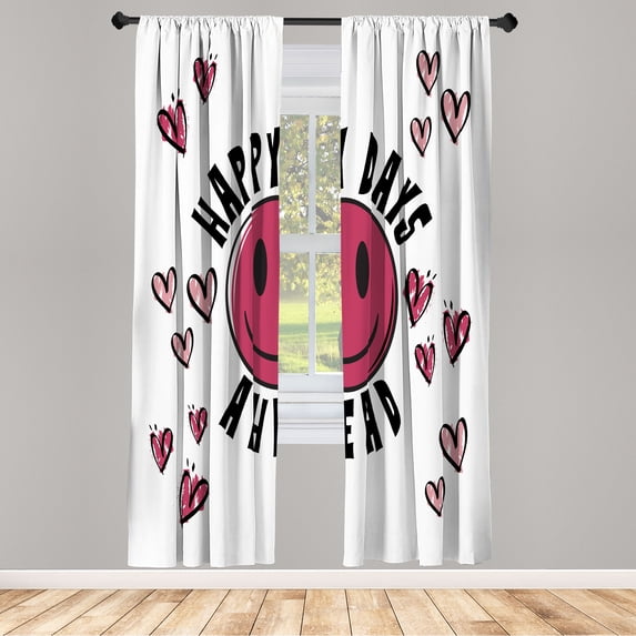 Ambesonne Emoji Curtains, Modern Dreamy Heart Pattern, Pair of 28"x95", White Black Blush