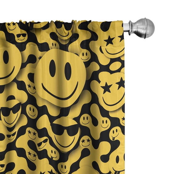 Ambesonne Emoji Curtains, Modern Funny Faces Groovy Art, Pair of 28"x95", Earth Yellow Black