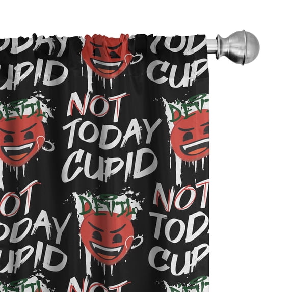 Ambesonne Emoji Curtains, Not Today Cupid Evil Face, Pair of 28"x95", Scarlet Black and White