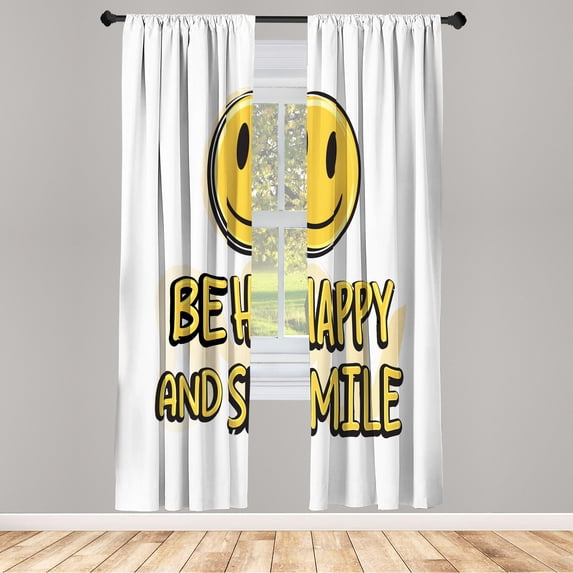 Ambesonne Emoji Curtains, Simple Classic Smiling Saying, Pair of 28"x84", White Mustard Dark Grey