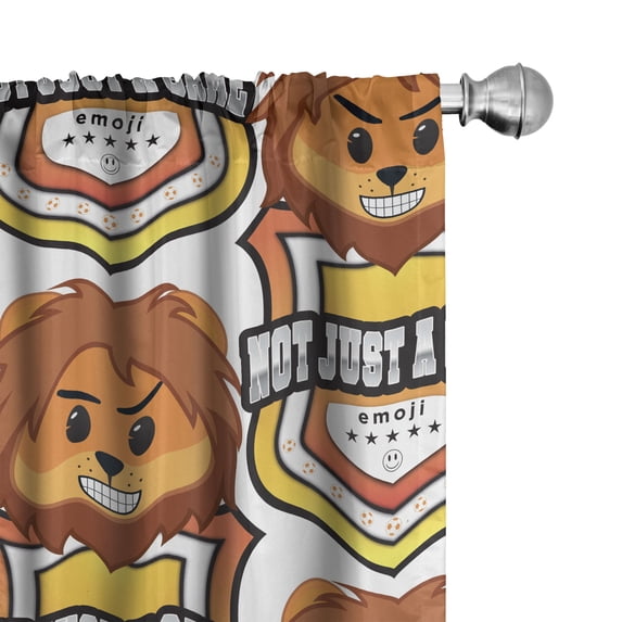 Ambesonne Emoji Curtains, Soccer Tough Lion Pattern, Pair of 28"x63", Chocolate Orange Yellow