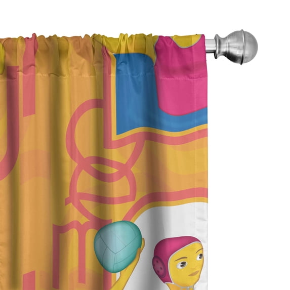 Ambesonne Emoji Curtains, Sports Themed Water Polo Art, Pair of 28"x63", Orange Pink Blue