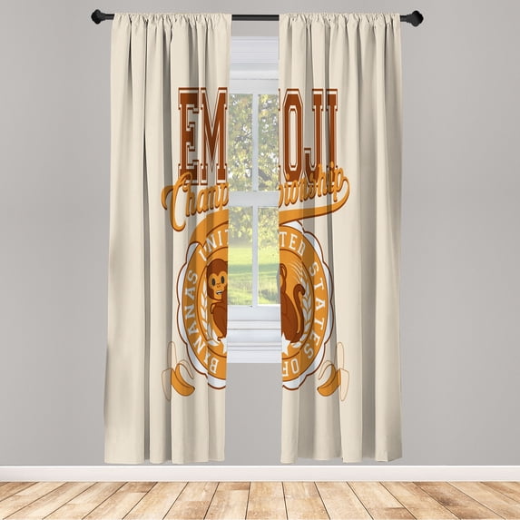 Ambesonne Emoji Curtains, United States of Bananas Ape, Pair of 28"x84", Ivory Chocolate and Apricot