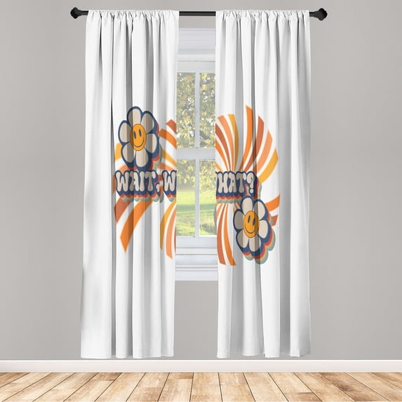Ambesonne Emoji Curtains, Vintage Funky Floral Faces, Pair of 28"x63", White Mustard Pale Sepia