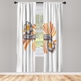 thumbnail image 1 of Ambesonne Emoji Curtains, Vintage Funky Floral Faces, Pair of 28"x84", White Mustard Pale Sepia, 1 of 2