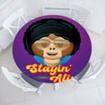thumbnail image 1 of Ambesonne Emoji Fitted Round Tablecloth, Staying Alive Disco Monkey, 45"- 56" Diameter, Purple Magenta and Yellow, 1 of 1