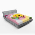 thumbnail image 1 of Ambesonne Emoji Fitted Sheet, Colorful Smiles Exotic Flora, California King, Pastel Yellow and Pale Pink, 1 of 3