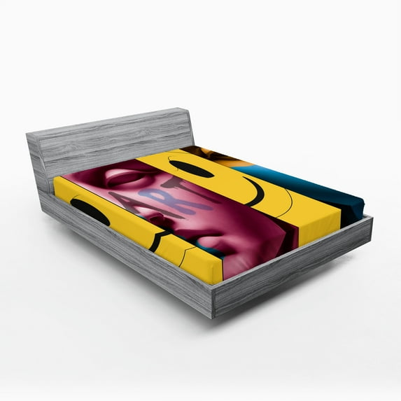 Ambesonne Emoji Fitted Sheet, Contrast Color Sculptures Art, California King, Mustard Black and Pale Ruby