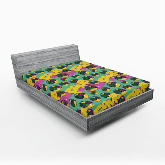 Ambesonne Emoji Fitted Sheet, Fomo Swirling Eyes Faces Art, California King, Sea Green Mustard