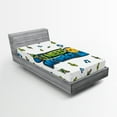 thumbnail image 1 of Ambesonne Emoji Fitted Sheet, Music Themed Wavy Face Print, Twin XL Size, White Lime Green and Sea Blue, 1 of 3