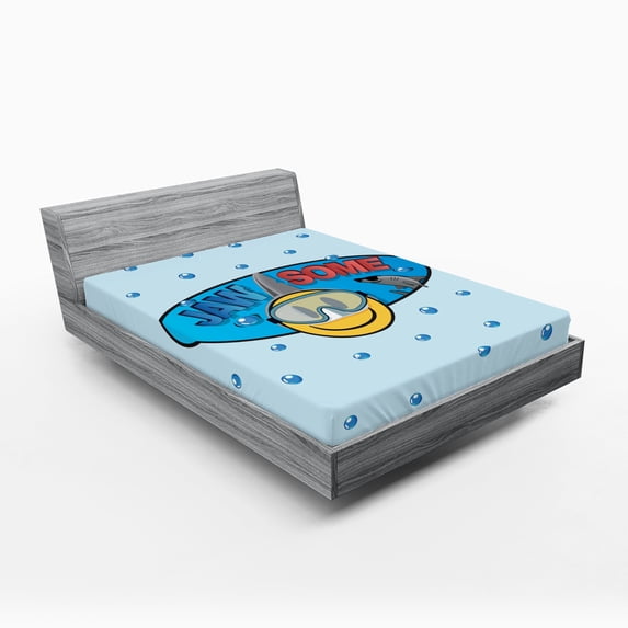 Ambesonne Emoji Fitted Sheet, Nautical Funny Diver Face, Queen Size, Sea Blue Mustard