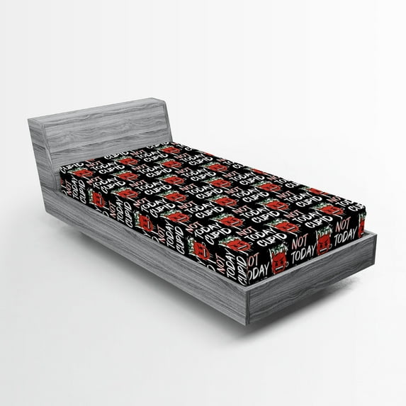 Ambesonne Emoji Fitted Sheet, Not Today Cupid Evil Face, Twin Size, Scarlet Black and White