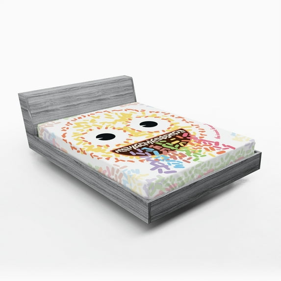 Ambesonne Emoji Fitted Sheet, Pastel Rainbow Yellow Face, Queen Size, Ivory Multicolor