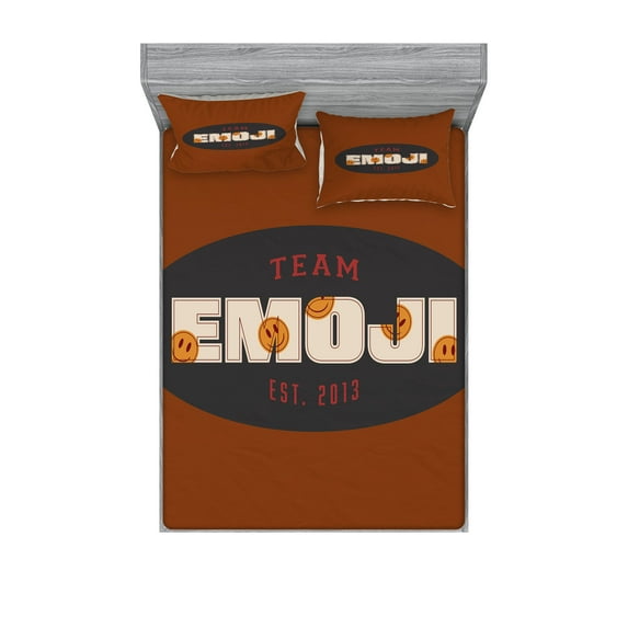 Ambesonne Emoji Fitted Sheet & Pillow Sham Set, Classic Retro Sports Motif, Calking, Cinnamon Dark Grey