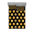 thumbnail image 1 of Ambesonne Emoji Fitted Sheet & Pillow Sham Set, Funny Faces Happy Surprised, Calking, Black and Yellow, 1 of 2
