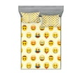 thumbnail image 1 of Ambesonne Emoji Fitted Sheet & Pillow Sham Set, Funny Faces Happy Surprised, Full, Ivory and Yellow, 1 of 2