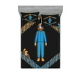 thumbnail image 1 of Ambesonne Emoji Fitted Sheet & Pillow Sham Set, Funny Racer Character Cars, Calking, Dark Grey Orange and Blue, 1 of 2