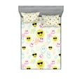 thumbnail image 1 of Ambesonne Emoji Fitted Sheet & Pillow Sham Set, Happy Face and Sun Space Art, Calking, Ivory Blue and Magenta, 1 of 2