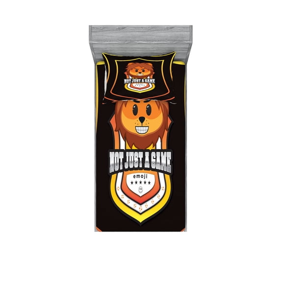 Ambesonne Emoji Fitted Sheet & Pillow Sham Set, Lion and Not Just a Game Text, Twin, Orange Yellow and Dark Brown