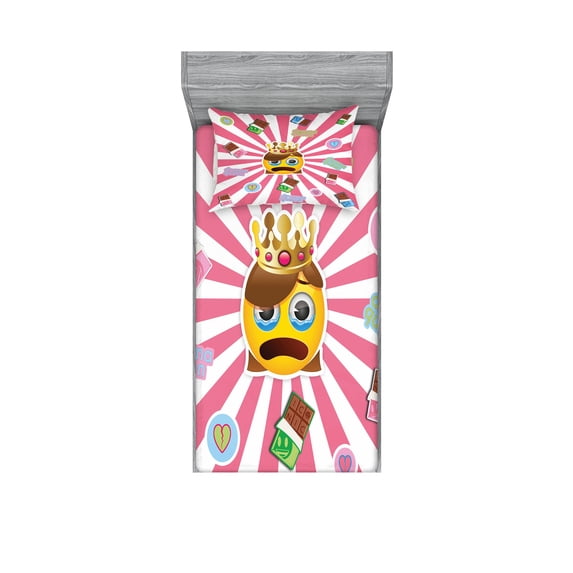Ambesonne Emoji Fitted Sheet & Pillow Sham Set, Pop Drama Queen Character, Twinxl, Pink Multicolor