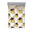 thumbnail image 1 of Ambesonne Emoji Fitted Sheet & Pillow Sham Set, Smirking Funny Round Faces, Full, White Pale Grey Mustard, 1 of 2