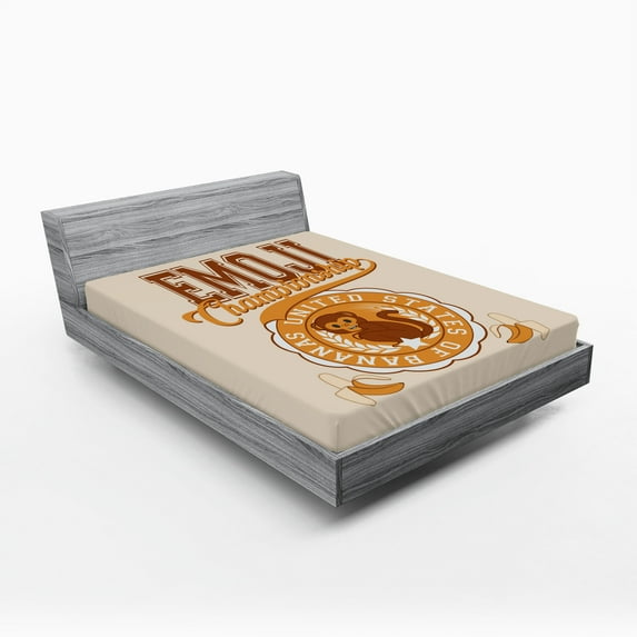 Ambesonne Emoji Fitted Sheet, United States of Bananas Ape, California King, Ivory Chocolate and Apricot