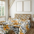 thumbnail image 1 of Ambesonne Emoji Fitted & Top Sheet Set with Sham, Funny Graffiti Character Art, Orange Indigo and Mustard, 1 of 5