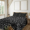thumbnail image 1 of Ambesonne Emoji Fitted & Top Sheet Set with Sham, Simple Funny Faces Groovy Art, Black White, 1 of 5