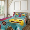 thumbnail image 1 of Ambesonne Emoji Fitted & Top Sheet Set with Shams, Asian Flora Chinese Themed, Turquoise Mustard and Red, 1 of 5