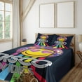thumbnail image 1 of Ambesonne Emoji Fitted & Top Sheet Set with Shams, Disco Vibes Dance Ball Fun, Dark Blue Multicolor, 1 of 5
