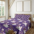thumbnail image 1 of Ambesonne Emoji Fitted & Top Sheet Set with Shams, Floral Ornament Rabbits Faces, Blue Violet White Mustard, 1 of 5