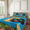 thumbnail image 1 of Ambesonne Emoji Fitted & Top Sheet Set with Shams, Funny Smiling Faces Memphis, Mustard Sky Blue Black, 1 of 5