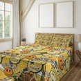 thumbnail image 1 of Ambesonne Emoji Fitted & Top Sheet Set with Shams, Graffiti Design Funny Faces, Mustard and Orange, 1 of 5